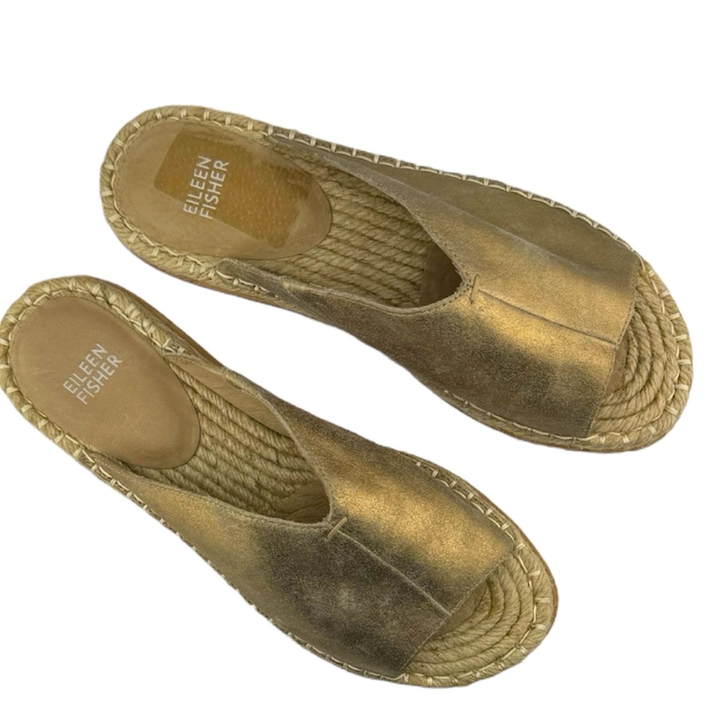 Eileen Fisher Boho Minimalist Milly Espadrille Flat Light Gold Sandals Size 8.5